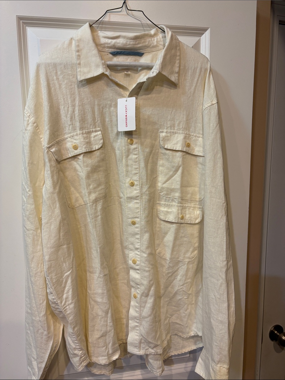 Lucky Brand Cream Linen Blend Button Front Shirt